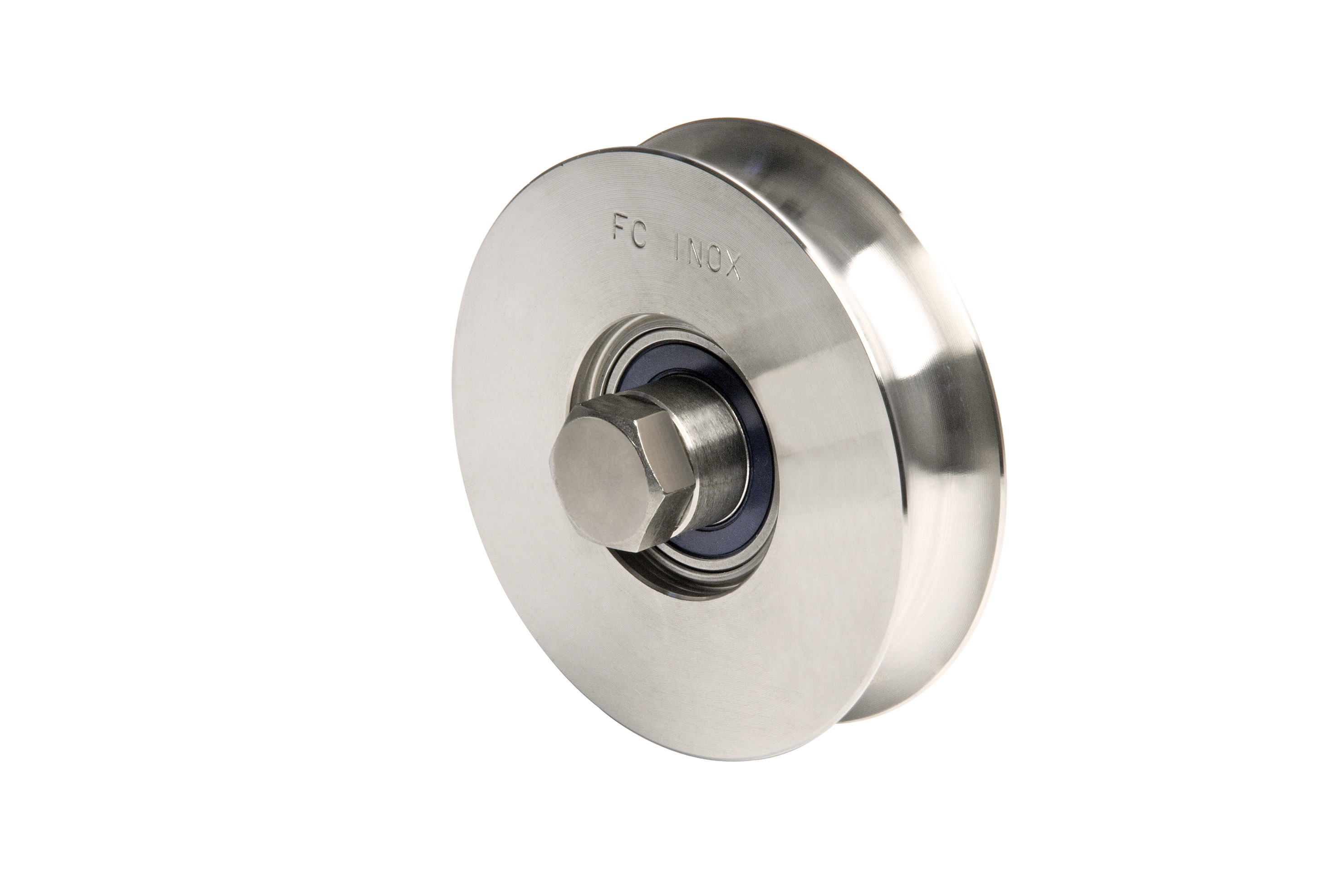 RODA C/ 1 ROLAMENTO, CANAL SEMI-REDONDO Ø88 INOX