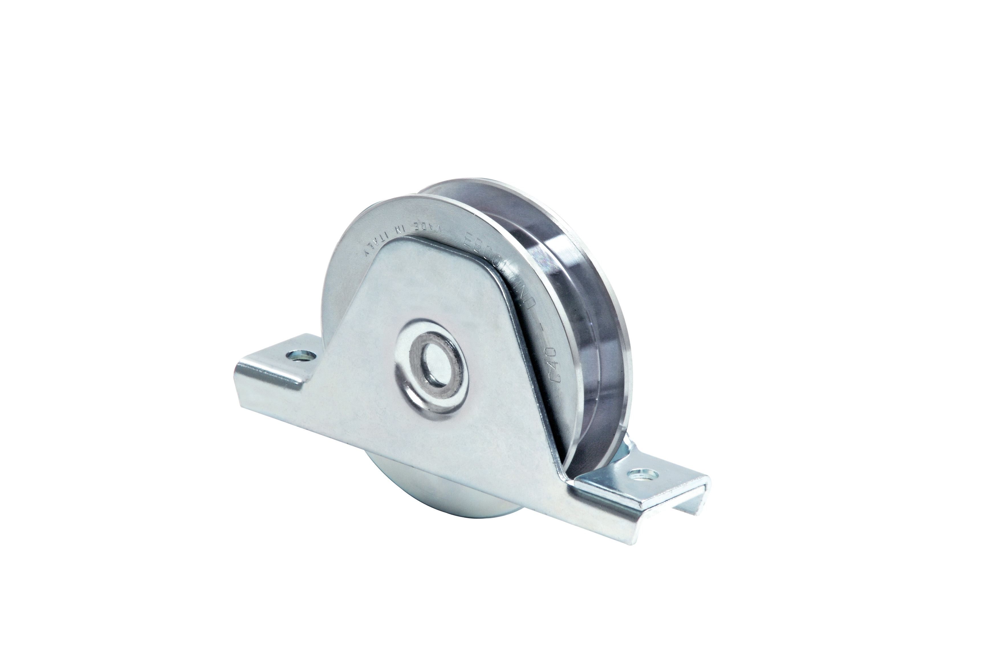 RODA COM SUPORTE INTERIOR, 2 ROLAMENTOS, CANAL EM U Ø88